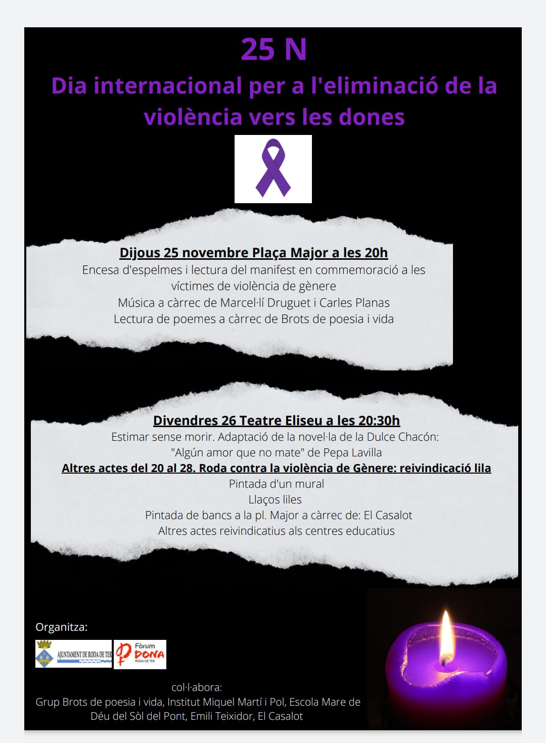 Encesa d'espelmes i lectura del manifest en commemoració a les víctimes de violència de gènere