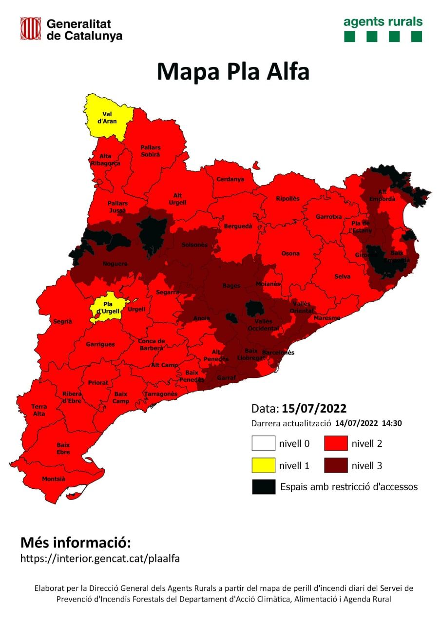 Activat el Pla de Protecció Civil per Onada de calor i en alerta el Pla d'emergències per incendis forestals a Catalunya