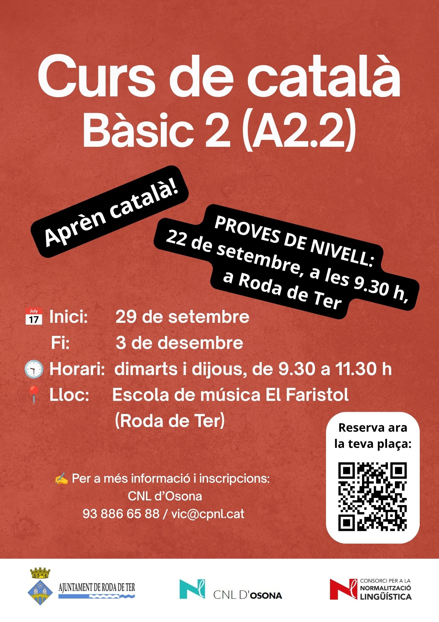 Roda de Ter acollirà un curs de català Bàsic 2 a partir del 29 de setembre