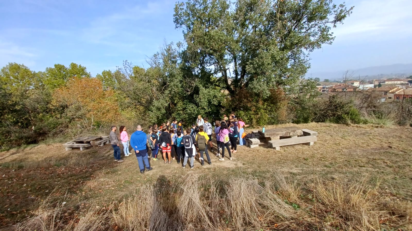 Nens i nenes de 1r a 6è de primària de Roda de Ter van participar de les activitats dels 10 anys de la plantada d'arbres de la Muntanyeta