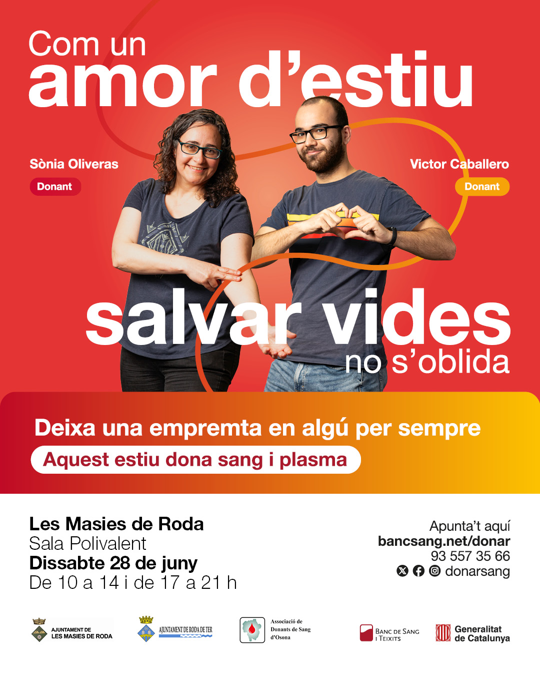El dissabte 28 de juny, acapte de sang i plasma a la sala polivalent de Les Masies de Roda