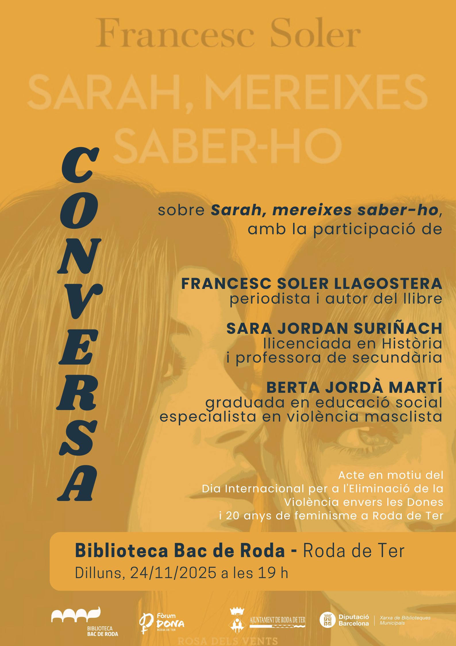 Conversa sobre "Sarah, mereixes saber-ho" de Francesc Soler | 25N Dia de la No Violència Envers les Dones