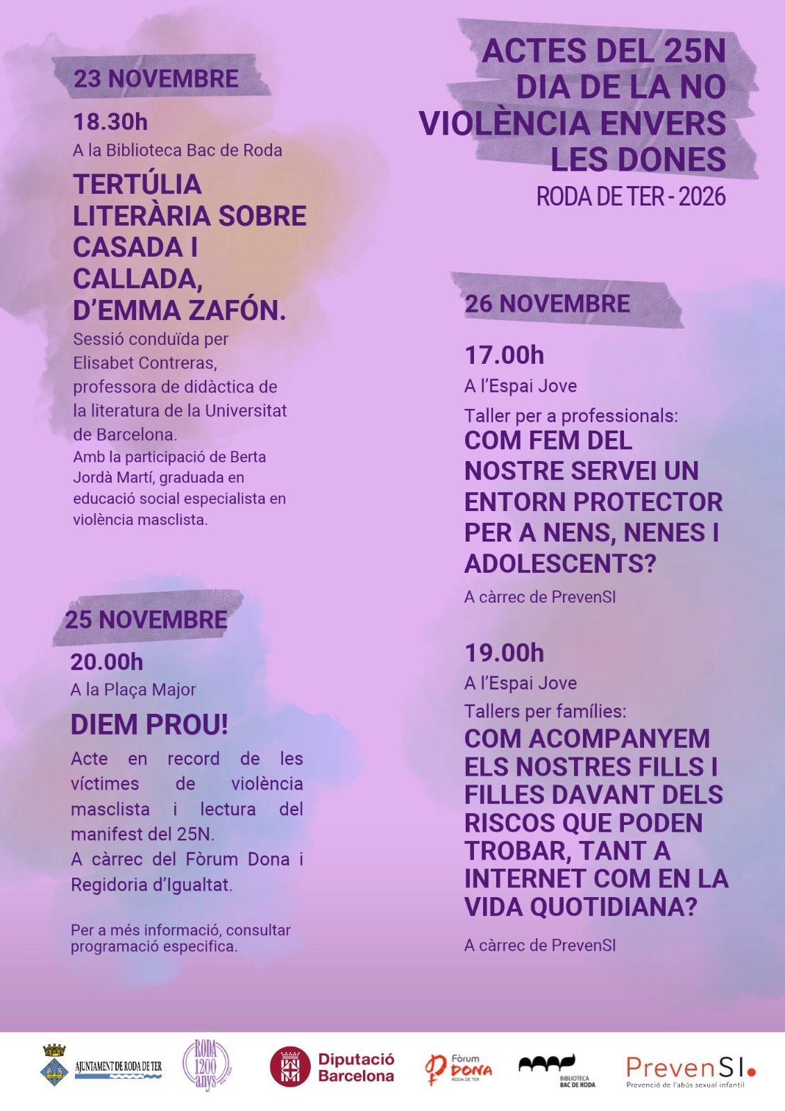 Quatre actes a Roda de Ter per commemorar el 25N, Dia per a l’Eliminació de la Violència envers les Dones
