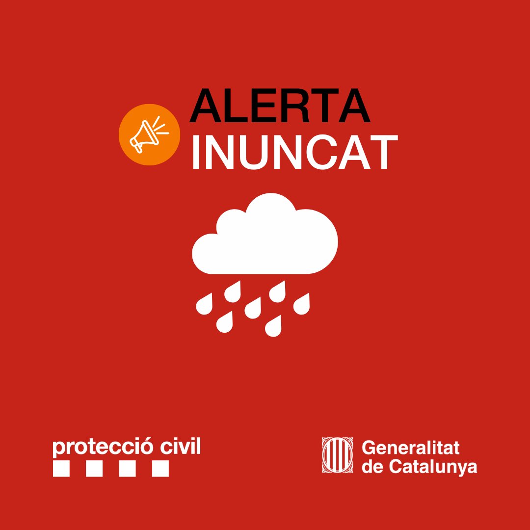 Alerta INUNCAT per pluges intenses al terç nord-est de Catalunya aquest dijous i divendres